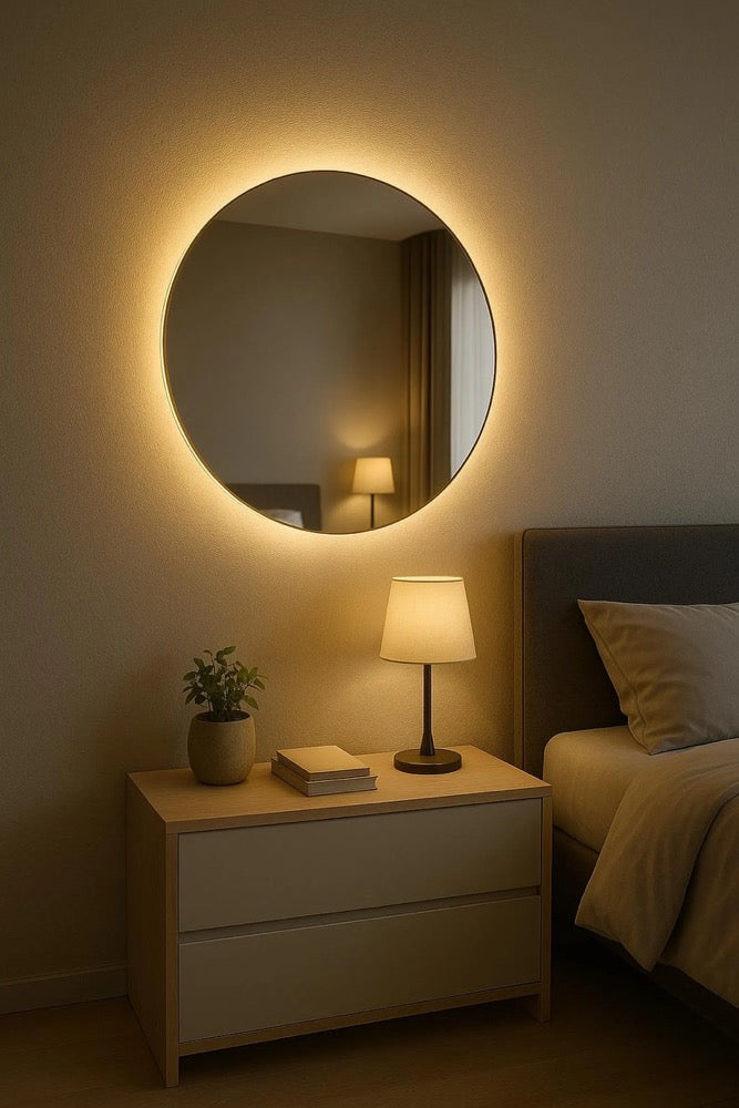 Round illuminated bathroom mirror modern wall mirror round mirror bathroom mirror