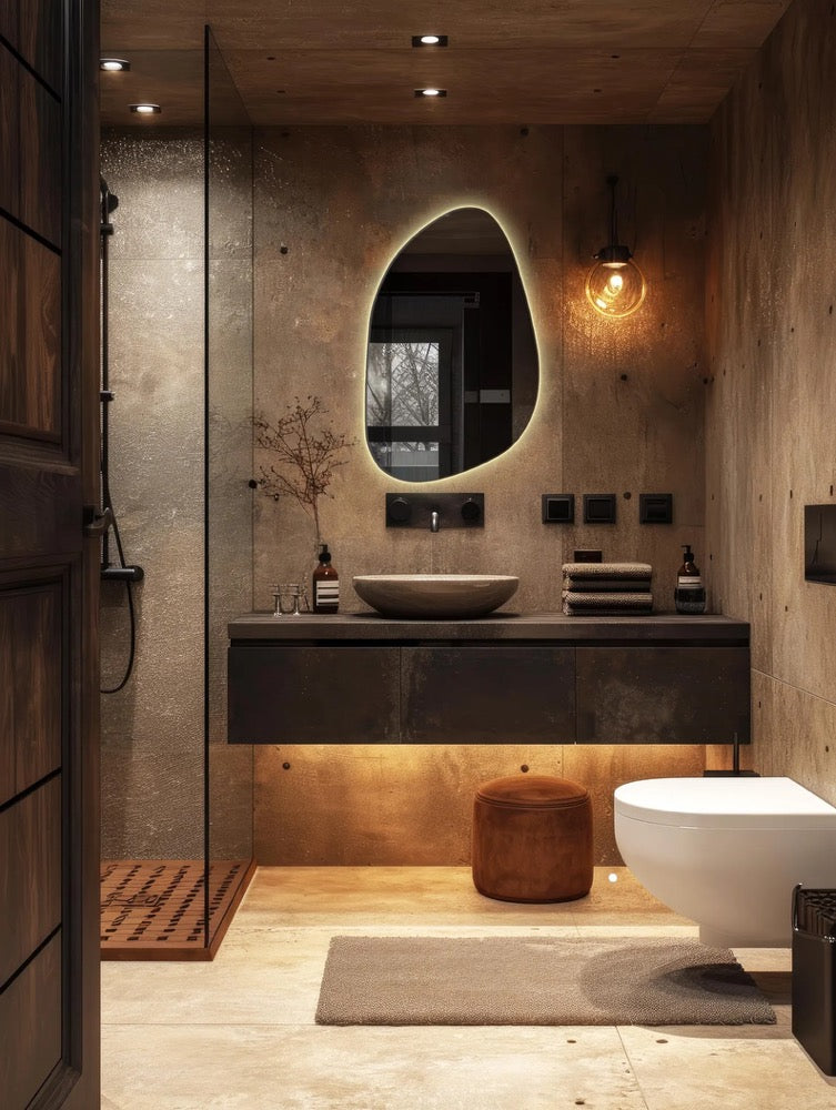 Bathroom Mirror and Light - Irregular Shaped Mirror with Light - Asymmetrical LED Vanity