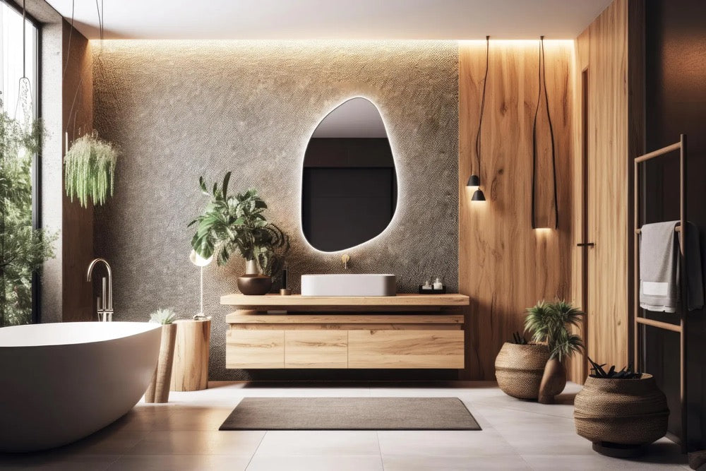 Bathroom Mirror and Light - Irregular Shaped Mirror with Light - Asymmetrical LED Vanity