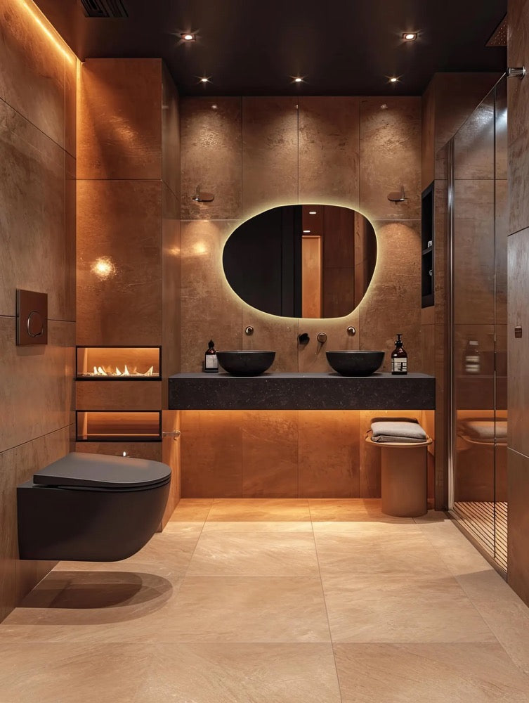 Wavy modern illuminated mirror for home / design LED light mirror / small LED mirror