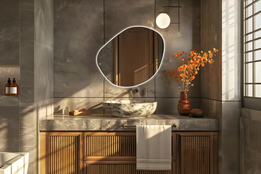 Lighted Wall Mirrors - Asymmetrical modern hanging led mirror - Irregular bathroom mirror