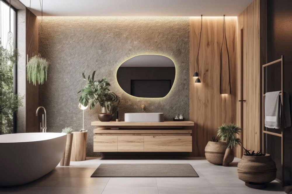 Wavy modern illuminated mirror for home / design LED light mirror / small LED mirror