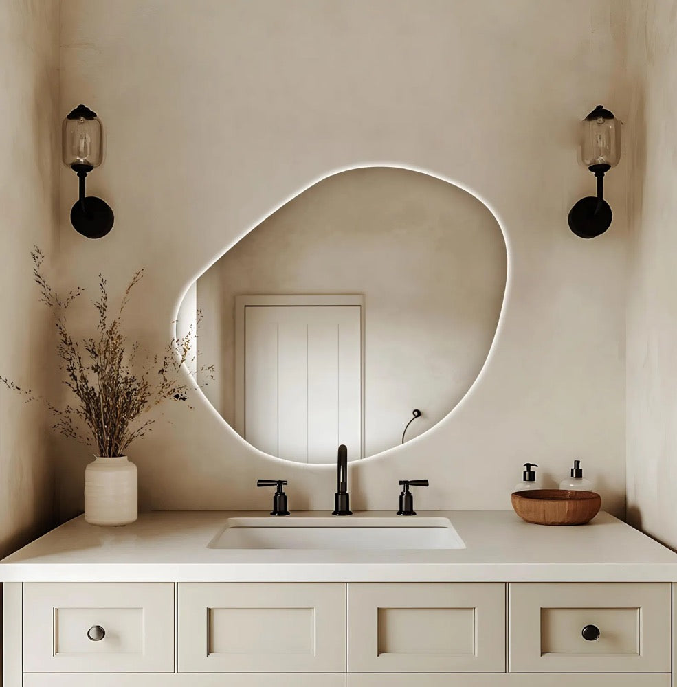 Lighted Wall Mirrors - Asymmetrical modern hanging led mirror - Irregular bathroom mirror