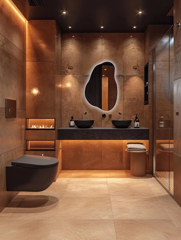 Wavy modern illuminated mirror for home / design LED light mirror / small LED mirror / Decorative irregular