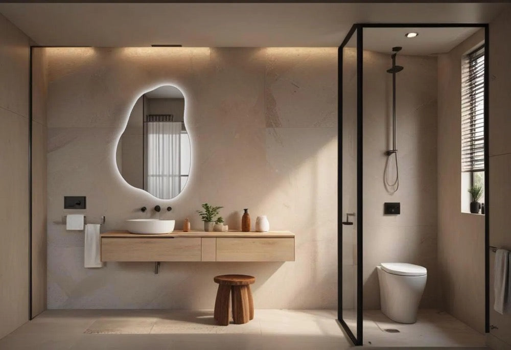 Wavy modern illuminated mirror for home / design LED light mirror / small LED mirror / Decorative irregular