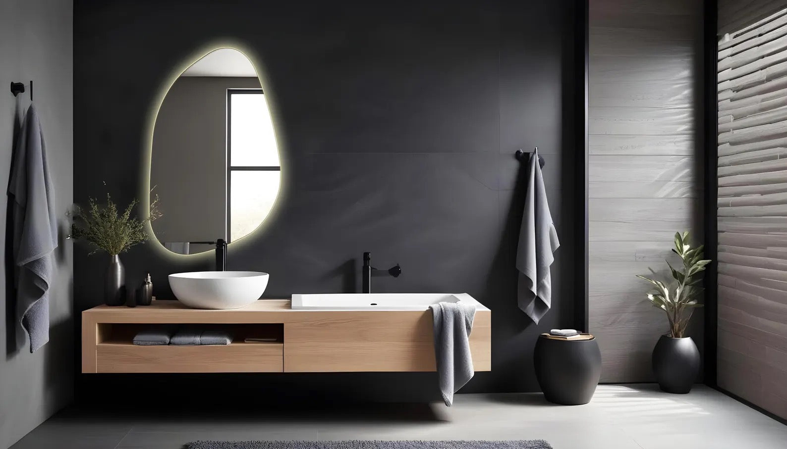 Bathroom Mirror and Light - Irregular Shaped Mirror with Light - Asymmetrical LED Vanity