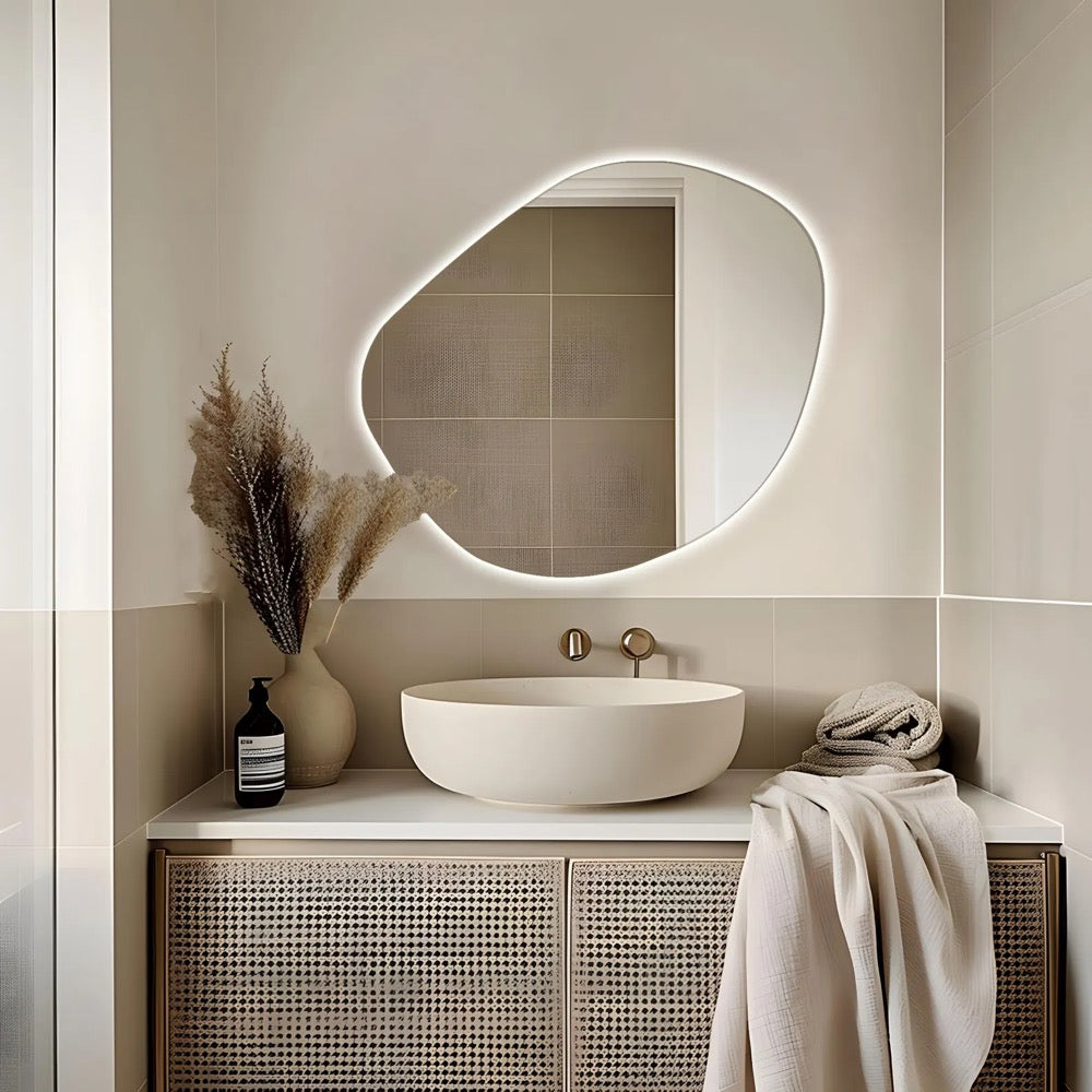 Lighted Wall Mirrors - Asymmetrical modern hanging led mirror - Irregular bathroom mirror
