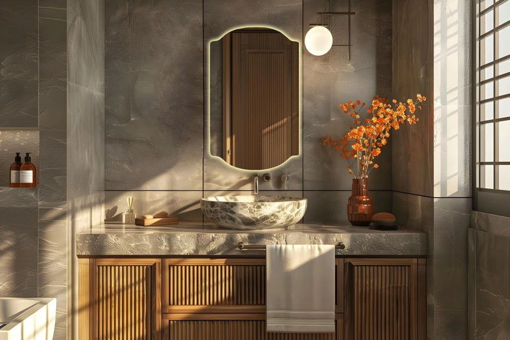 Small LED light Mirror - Square Bathroom Mirror - Irregular light mirror - Large size lighted mirror