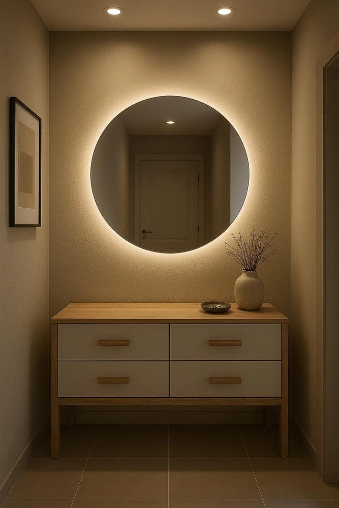 Round illuminated bathroom mirror modern wall mirror round mirror bathroom mirror