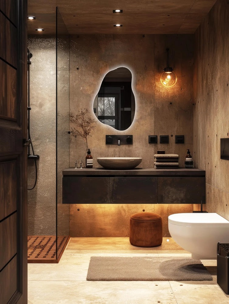 Wavy modern illuminated mirror for home / design LED light mirror / small LED mirror / Decorative irregular