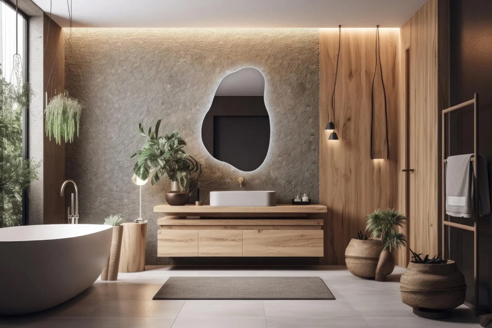 Wavy modern illuminated mirror for home / design LED light mirror / small LED mirror / Decorative irregular