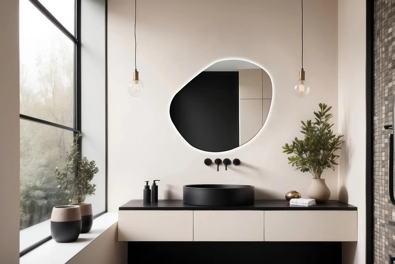 Lighted Wall Mirrors - Asymmetrical modern hanging led mirror - Irregular bathroom mirror